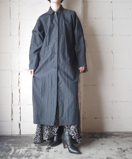 Raglan Sleeve Nylon Long Coat BK