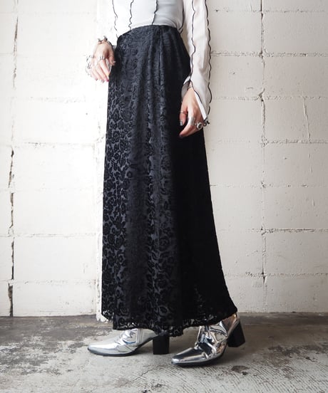 Flower Pattern Opal Velour Skirt BK