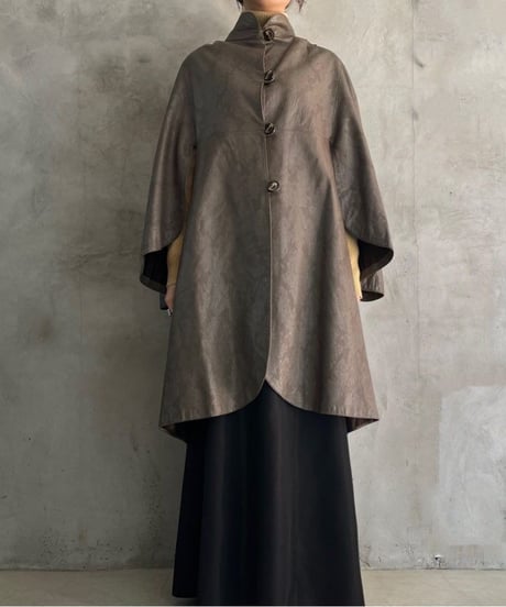 Shadow Pattern Cape Sleeve Leather Coat BR