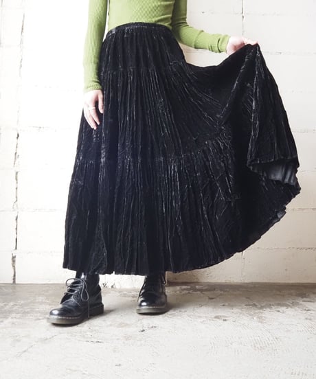 Velour Tiered Long Skirt BK