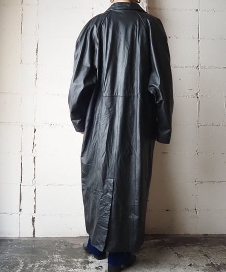 Leather Long  Coat BK