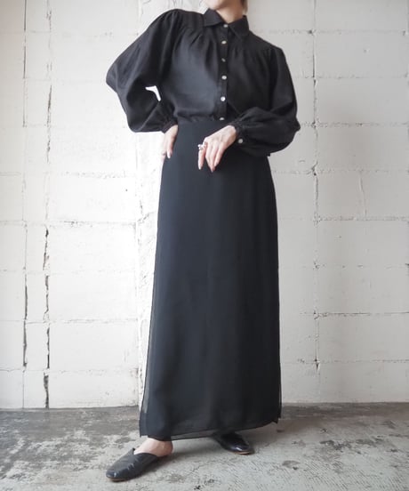 Gather Volume Sleeve Linen Blouse BK