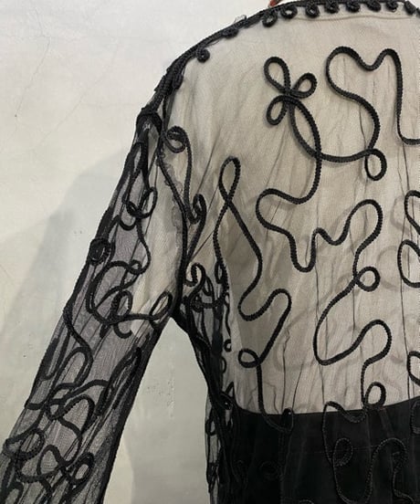 Tape Embroidery Sheer Cardigan BK