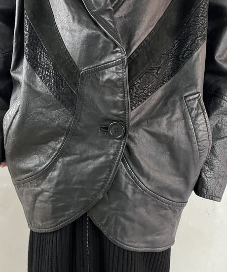 Patch Design Dolman Sleeve Leather Jacket BK