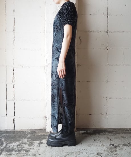 Botanical Pattern Flock Print Sleeveless China Dress DGR