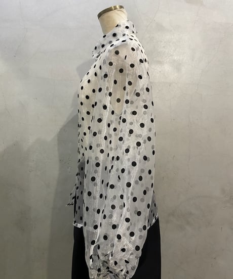 Sheer Dot Volume Sleeve Shirt WH BK