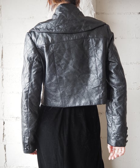 Big Collar Stitch Leather Jacket BK