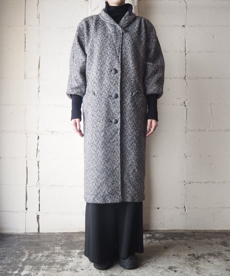 Long Rib Tweed Coat BKWH