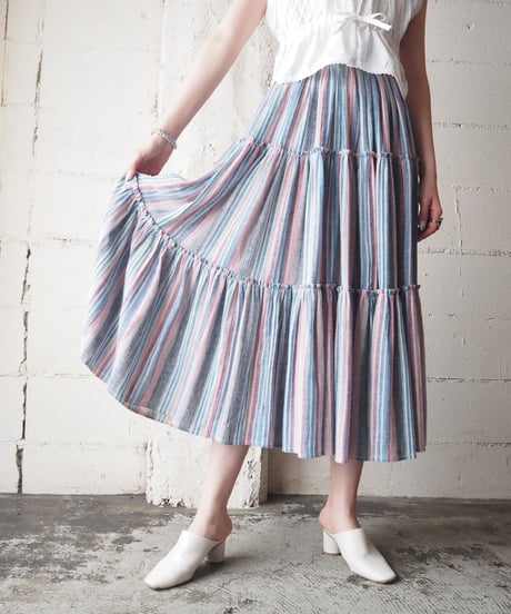 Stripe Tiered Skirt BL PI