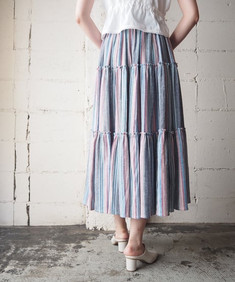 Stripe Tiered Skirt BL PI