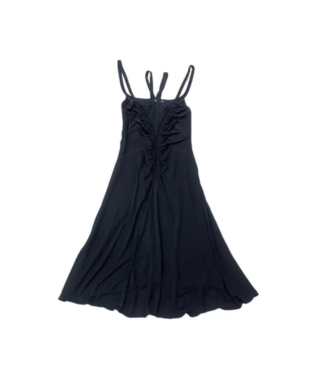 Neck Strap Gather Design Dress BK