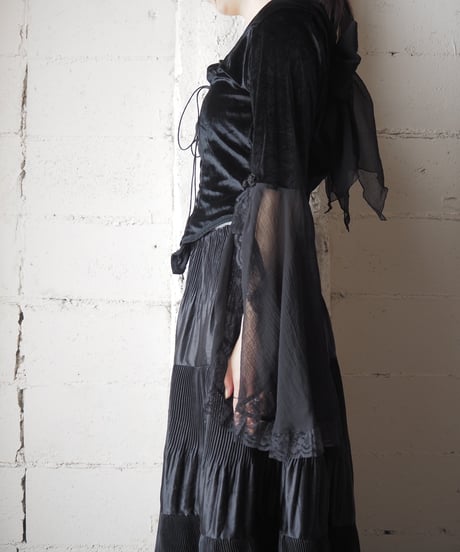 Flared Sleeve Velour Laceup Tops BK