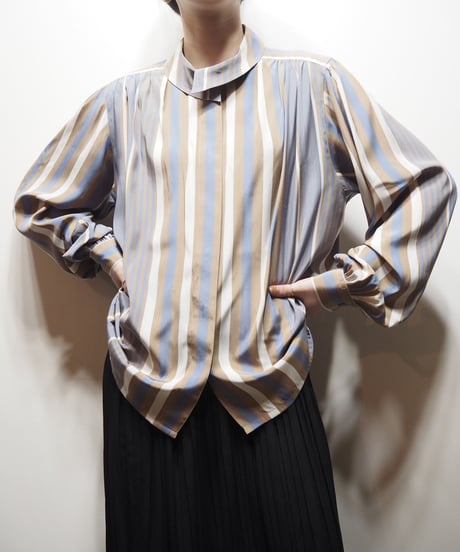 Turnover Collar Stripe Blouse BRBL