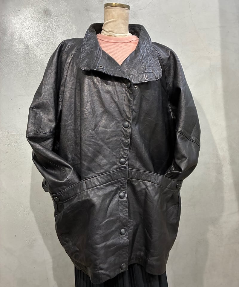 DOLMAN SLEEVE STAND COLLAR COAT ブラック 44 Stand Collar Dolman Sleeve Leather Coat BK | Orfeo