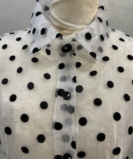 Sheer Dot Volume Sleeve Shirt WH BK