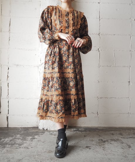 Frill Design Flower Pattern Dress BKBE