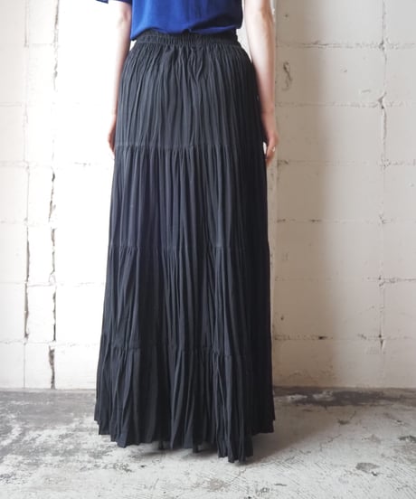 Pleated Tiered Easy Long Skirt BK
