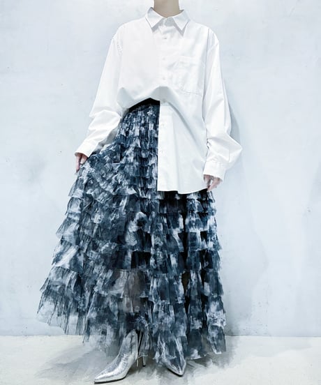 Tie-Die Tulle Tiered Skirt BK WH