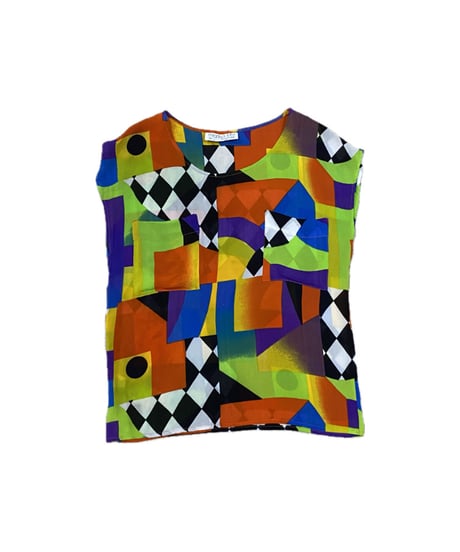 N/S Colorful Geometric Pattern Tops LGN OR BK