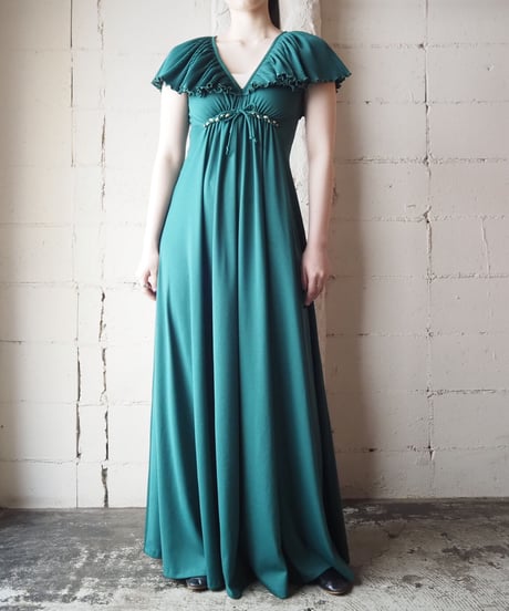 1970's Pleated Collar Long Dress GN