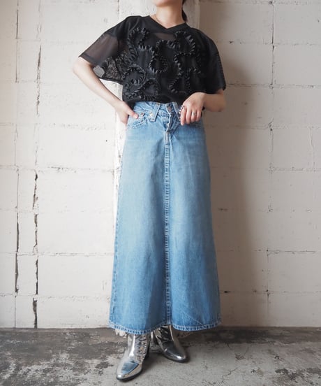 REMAKE Frilled Short Mesh Tee BK