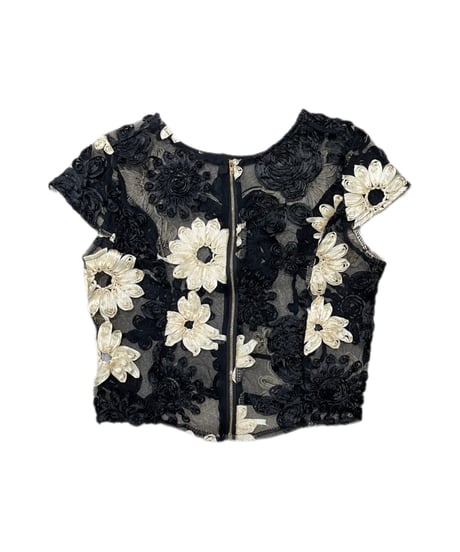 Flower Tape Embroidery s/s Sheer TopsBKBE