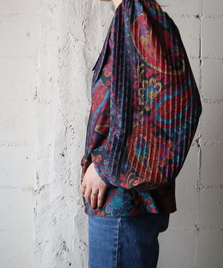 Pleated Sleeve Pattern Blouse BK RE