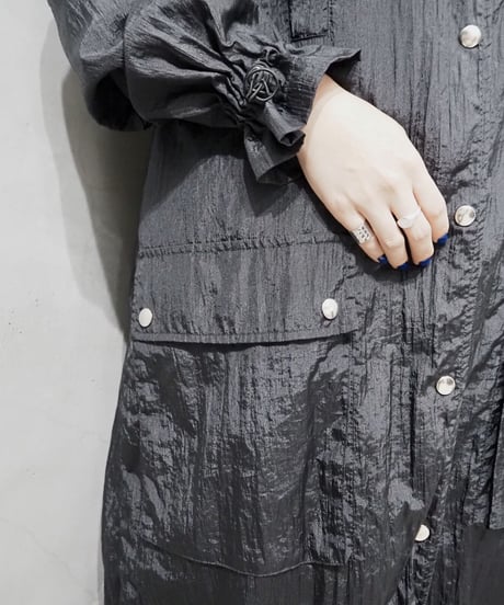 Snap Button Nylon Coat BK