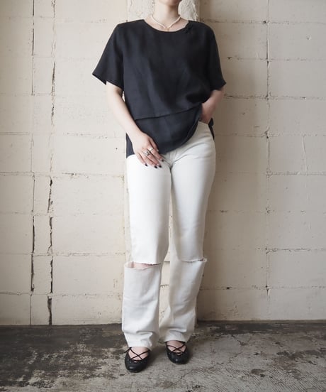 China Button Double Hem Tops BK