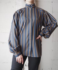 Stand Collar Stripe Blouse BLYEBK