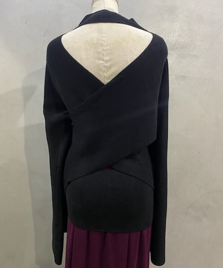 Back Cross Open Knit Tops BK