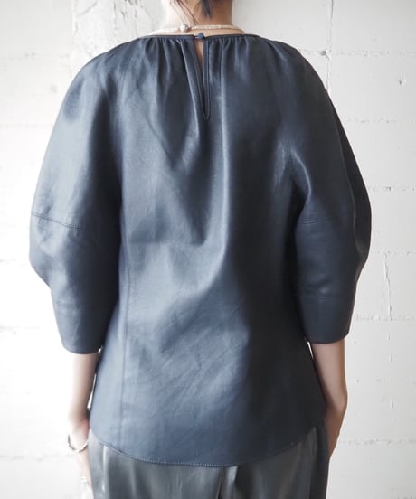 Lantern Sleeve Fake Leather Tops NV