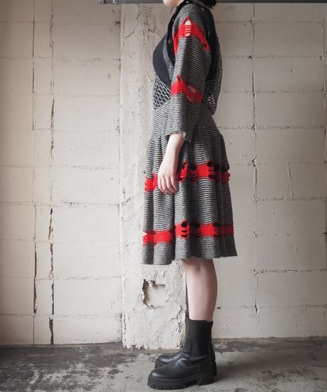 1980's Many Materials Asymmetric Design Dress BK RE