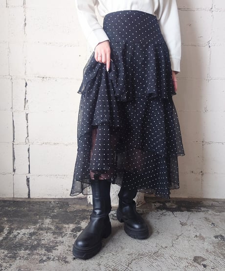 Sheer Dot Tiered Skirt BKWH