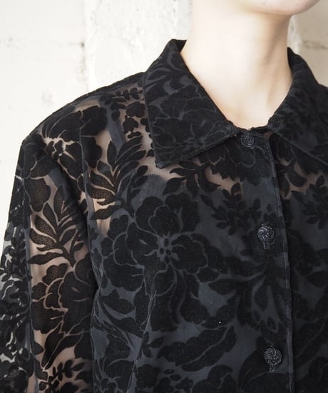 Flower Pattern Seethrough Shirt BK