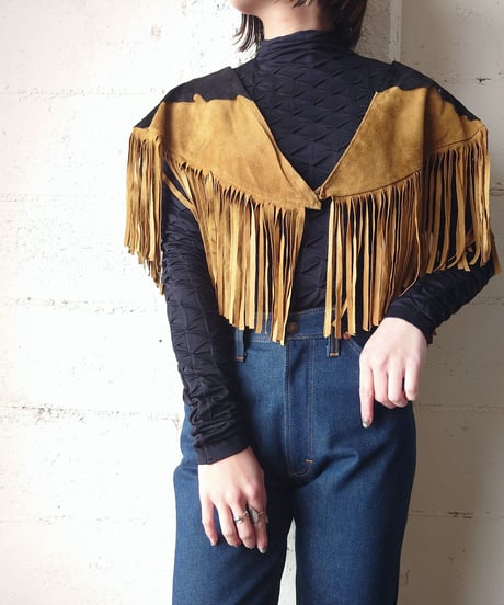 Bicolor Fringe Leather Cape CMBK