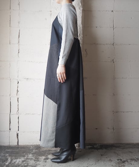 REMAKE Patchwork Camisole Dress BK GR NV