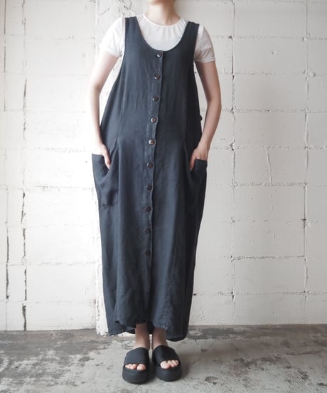 Front Button Linen Dress BK