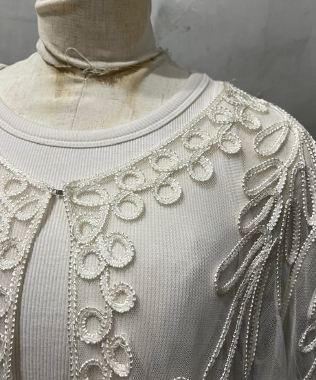 S/S Tape Embroidery Sheer Blouse WH