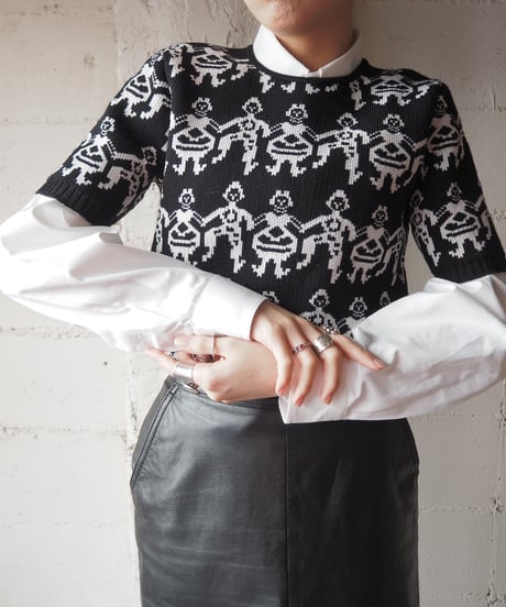 1970's People Pattern Short Sleeve Knit BKWH