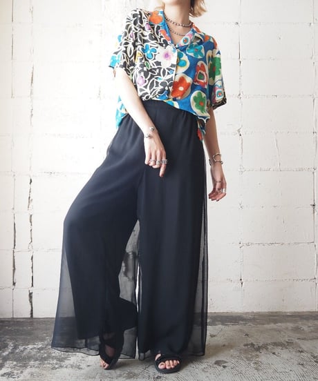 Flower Pattern Shortsleeve Rayon Shirt BK