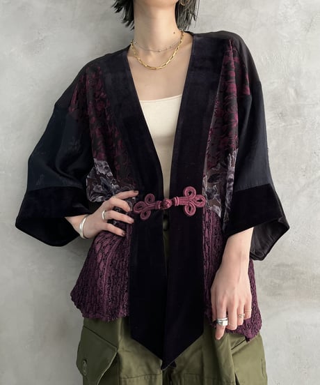 Velour Flower Pattern See Through Design Blouse PURBK