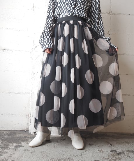 Dot Pattern Tulle Skirt BK WH
