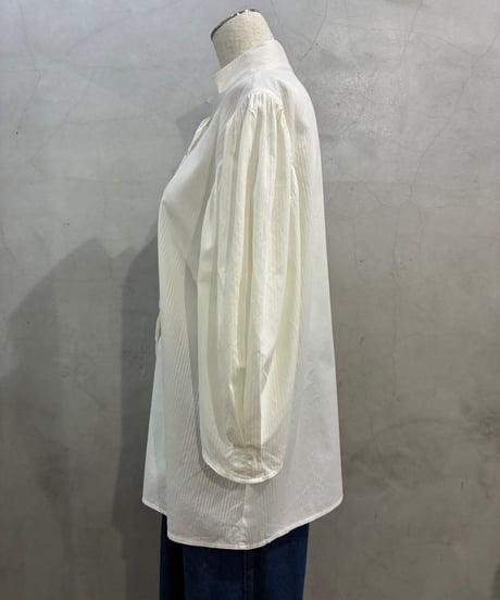 Middle Puff Sleeve Band Collar Blouse WH
