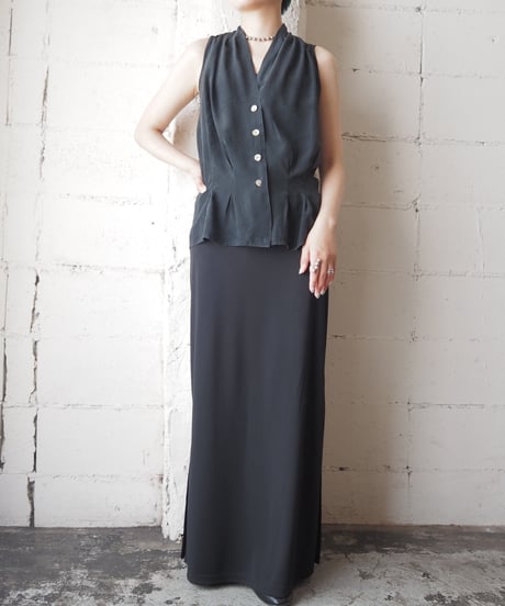 Sleeveless Shell Button Blouse BK
