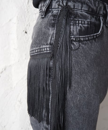 Fringe Black Denim Pants