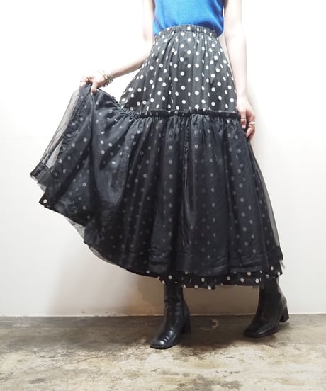 Tulle Layered Dot Skirt BK