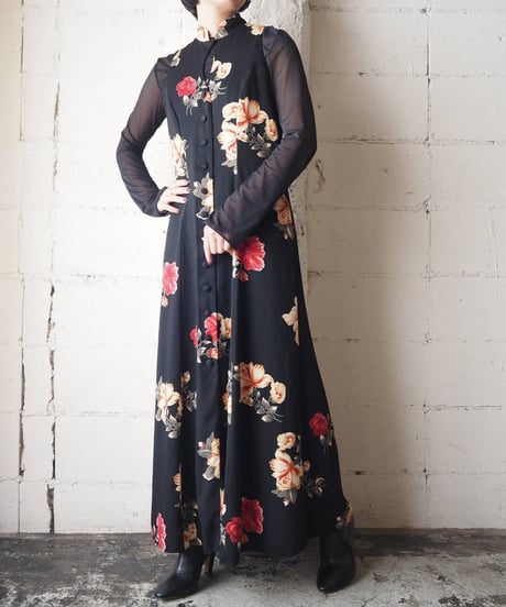 Sleeveless Flower Pattern Peekaboo Dress BKRE