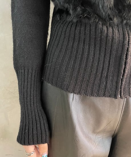 Fur × Rib Knit Zip Cardigan BK