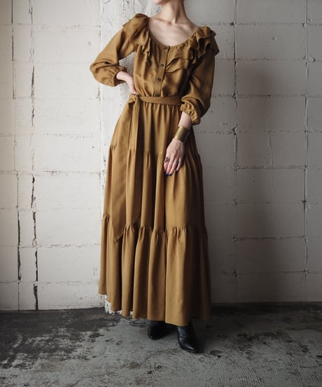 Frill Collar Tiered Long Dress CA
